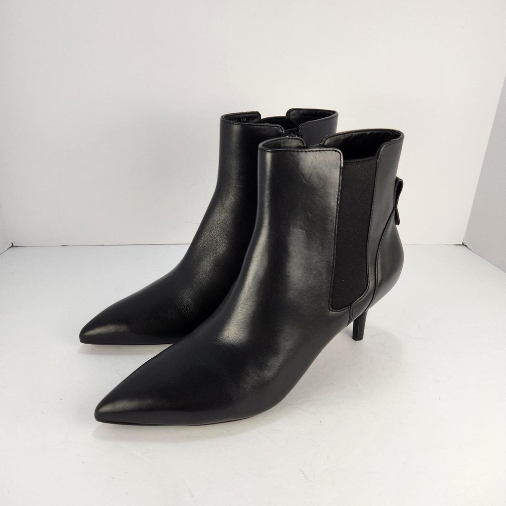 Cole Haan Women's 10B Black Leather Pointed Toe Chelsea Ankle Boots Kitten Heel